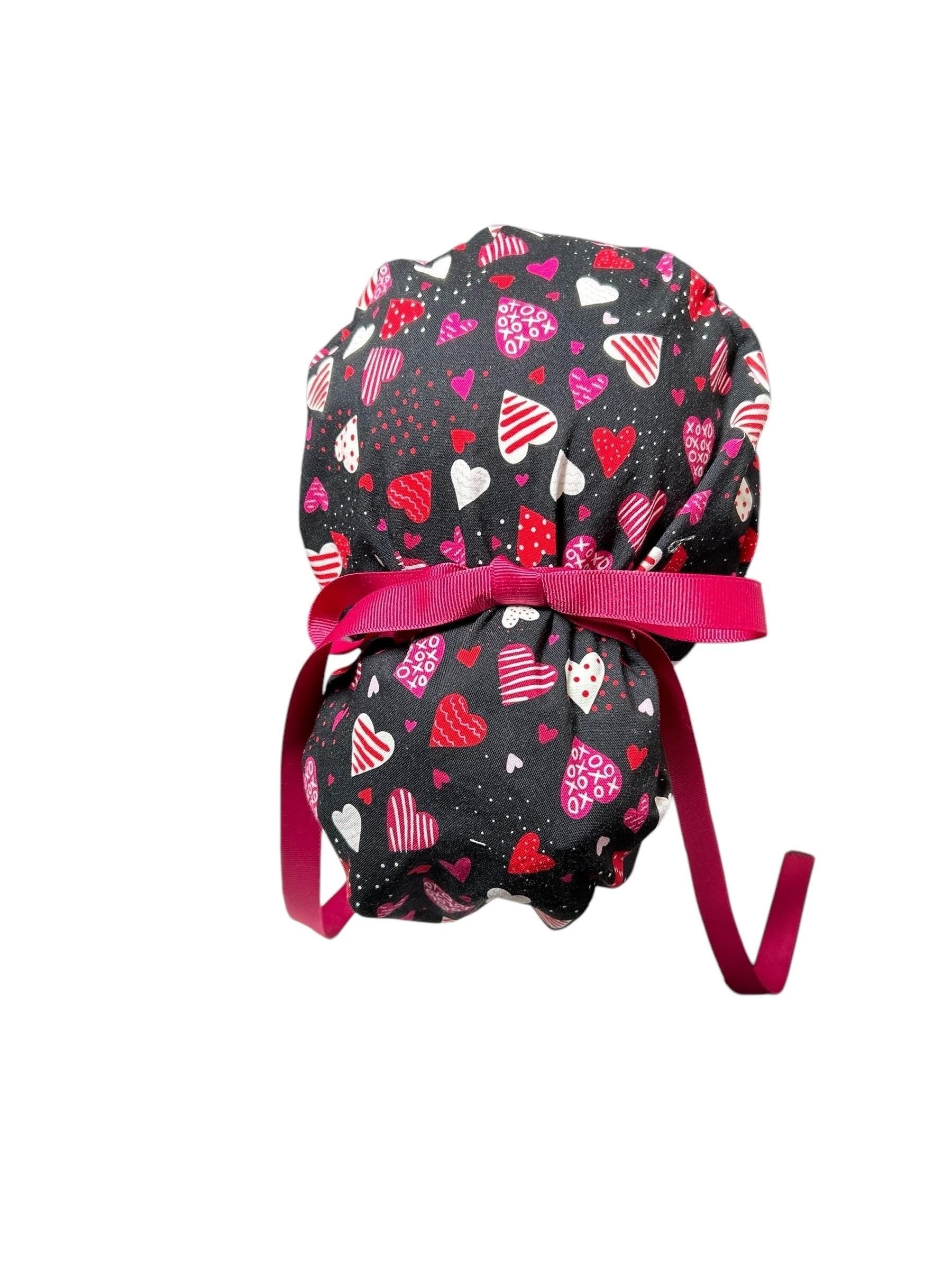 Valentine's Day Ponytail Scrub Cap: Pink Heart Print Gift for Nurses