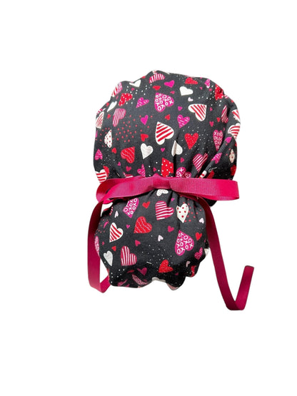 Valentine's Day Ponytail Scrub Cap: Pink Heart Print Gift for Nurses