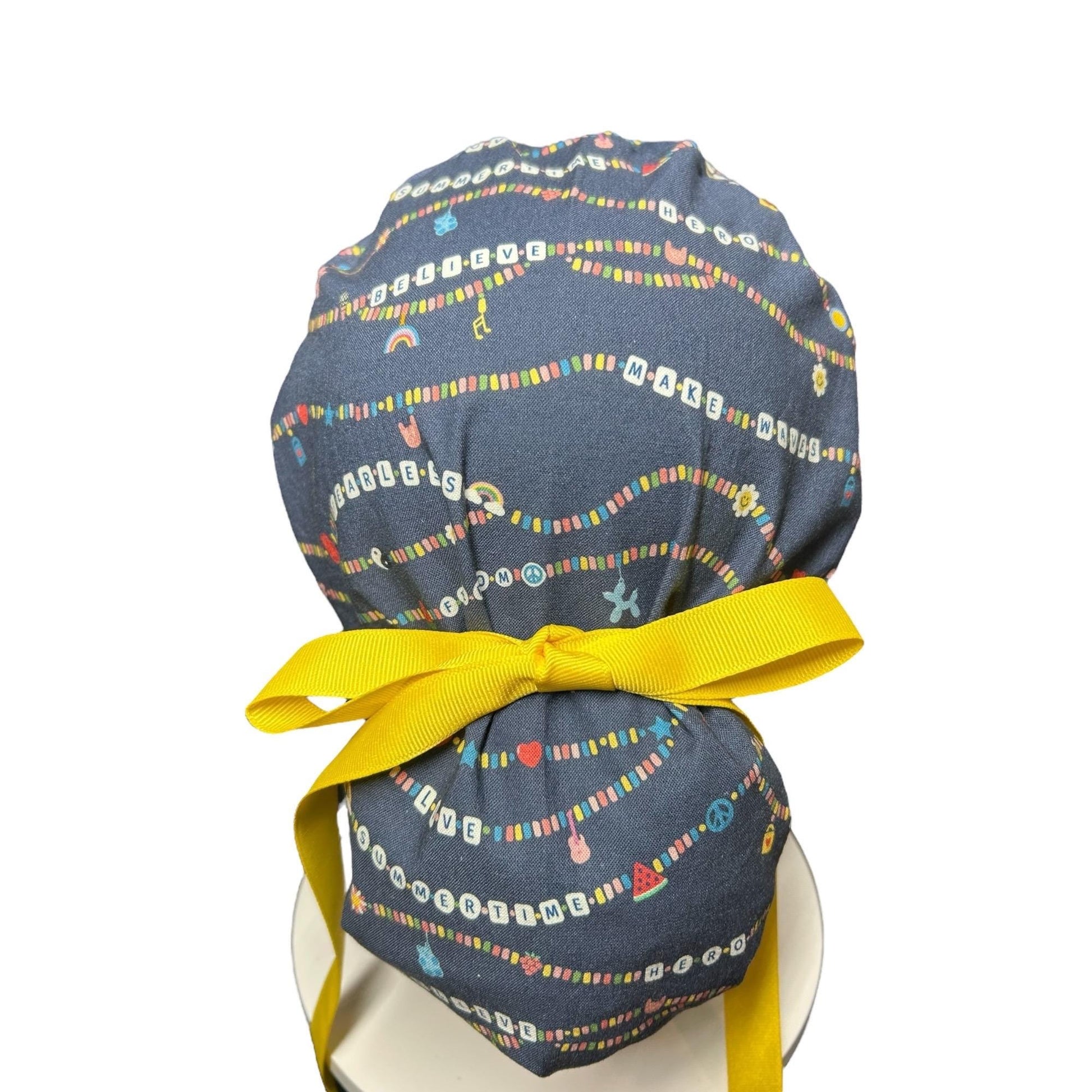 Friendship Bracelet Ponytail Scrub Cap for doctors: Satin Lining Option