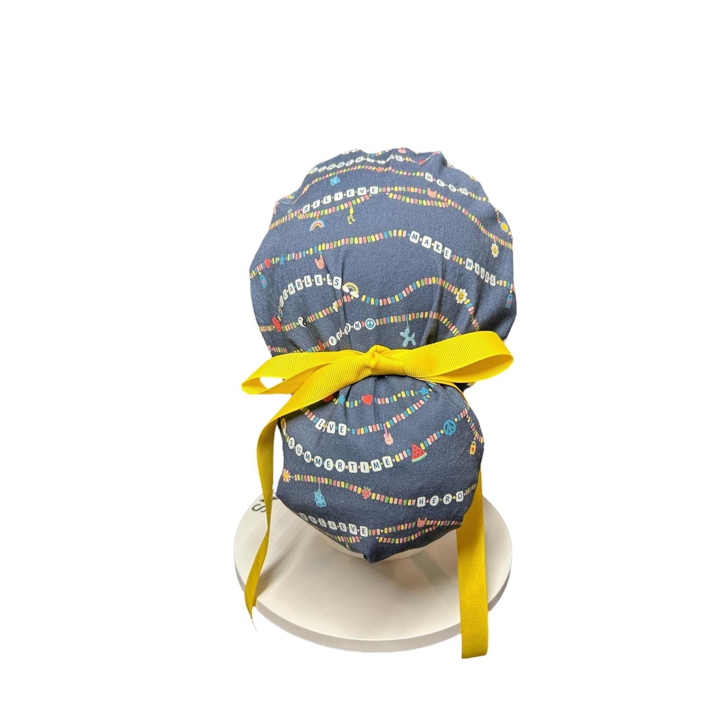 Friendship Bracelet Ponytail Scrub Cap for doctors: Satin Lining Option