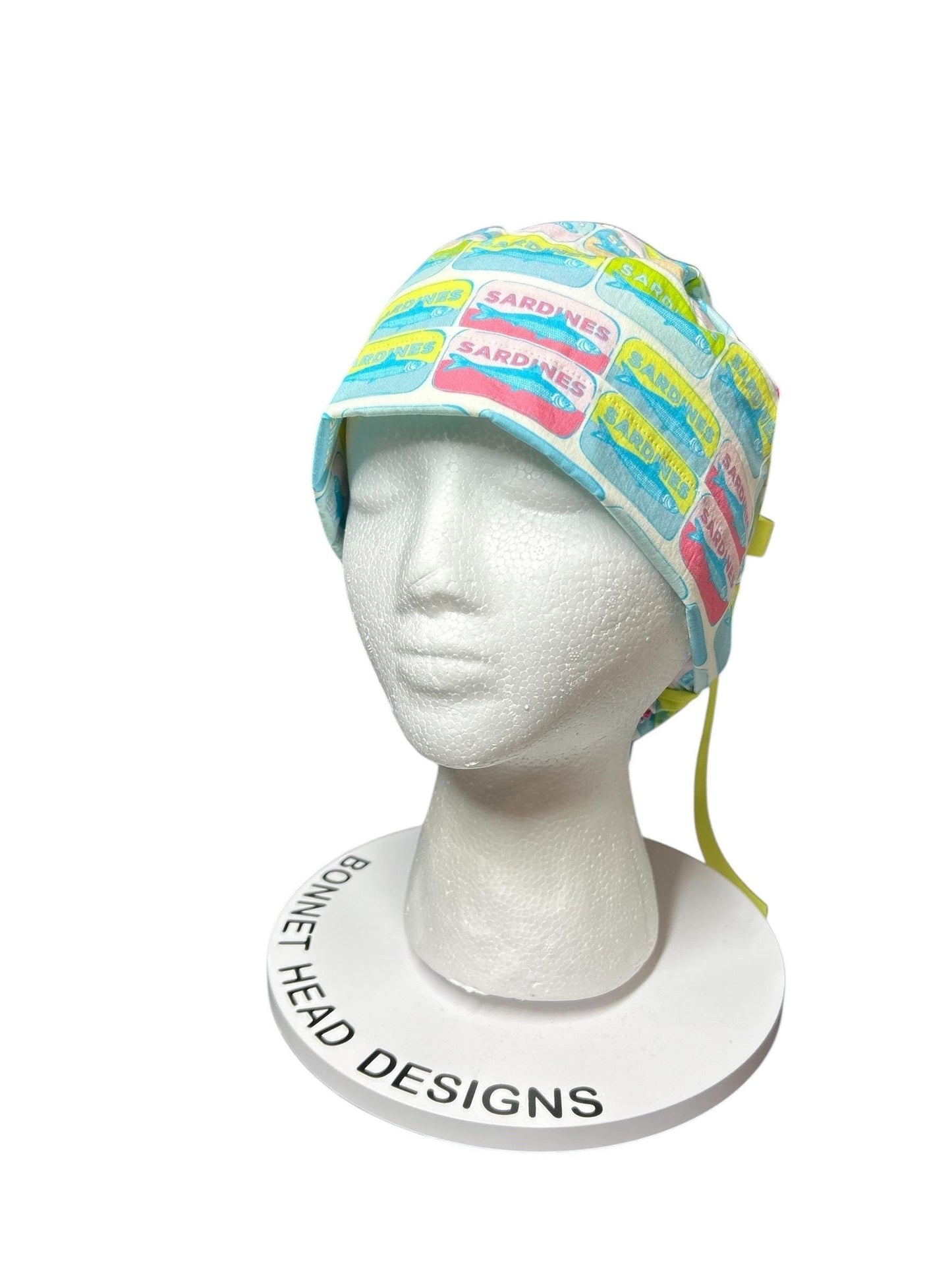 Sardines Print Ponytail Scrub Cap with ribbon ties