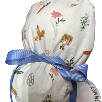 Rifle Paper Co Easter Scrub Cap: Bunny Print Ponytail Hat