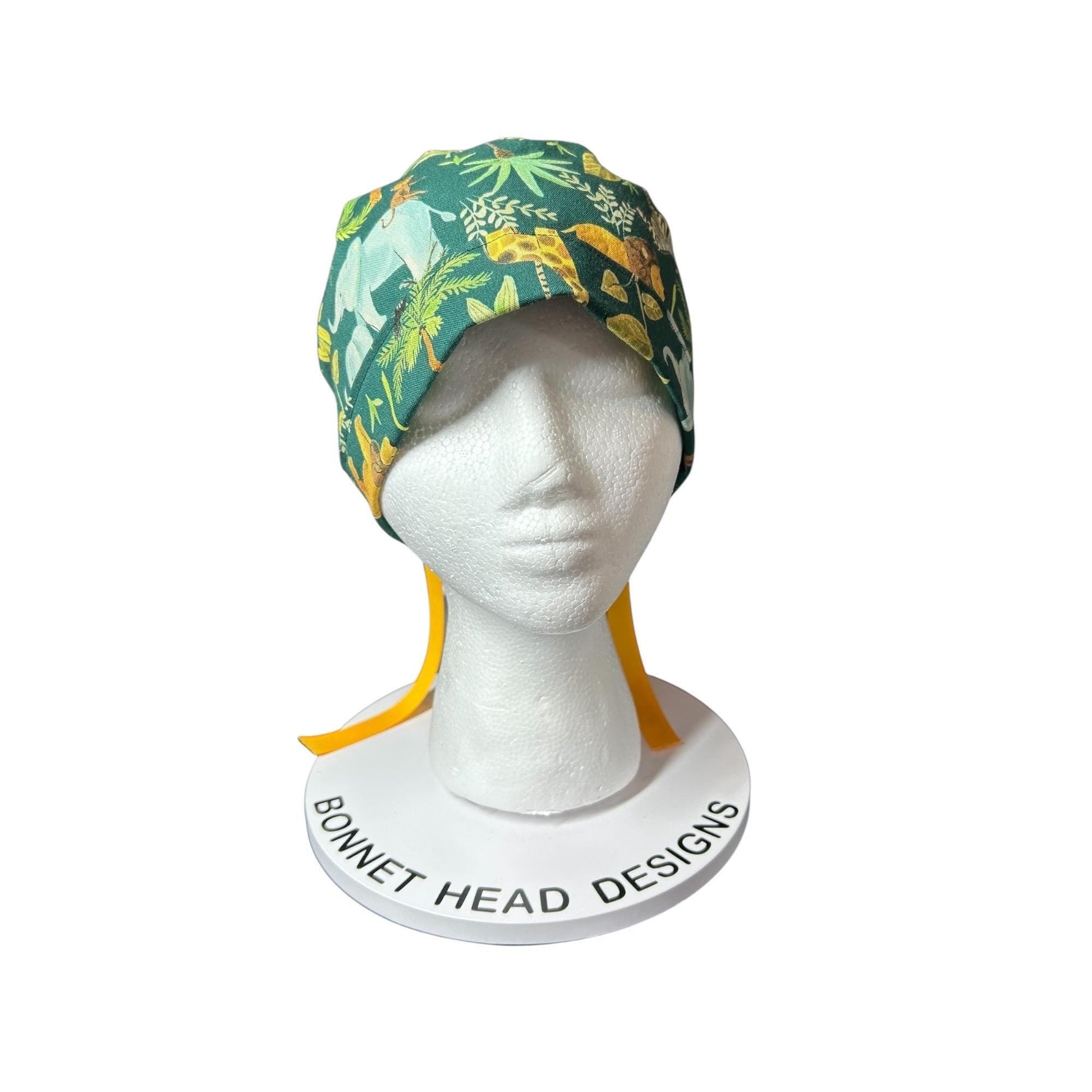 Jungle Print Ponytail Scrub Cap for long hair, satin lining option