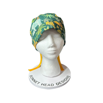 Jungle Print Ponytail Scrub Cap for long hair, satin lining option