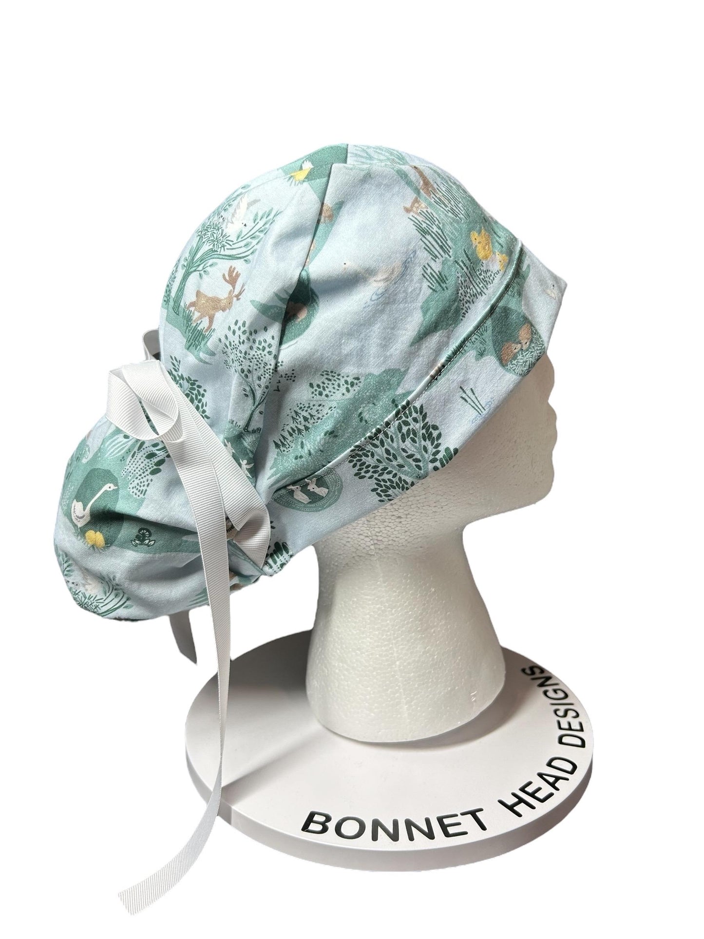 Forest Animals Ponytail Scrub Cap: Women's Cinch Tie Hat