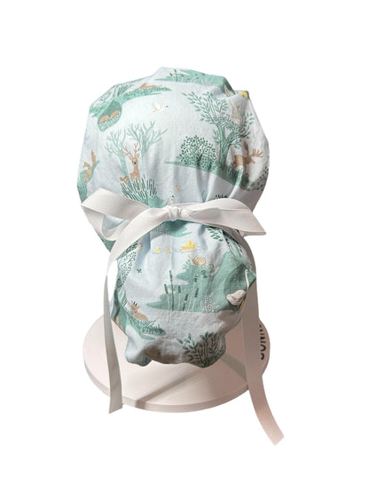 Forest Animals Ponytail Scrub Cap: Women's Cinch Tie Hat