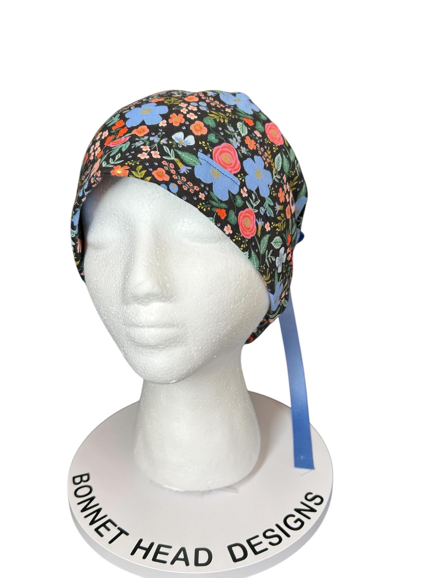 Wild rose black floral ponytail scrub hat, black metallic rose ponytail scrub hat, Bonnet Head Designs