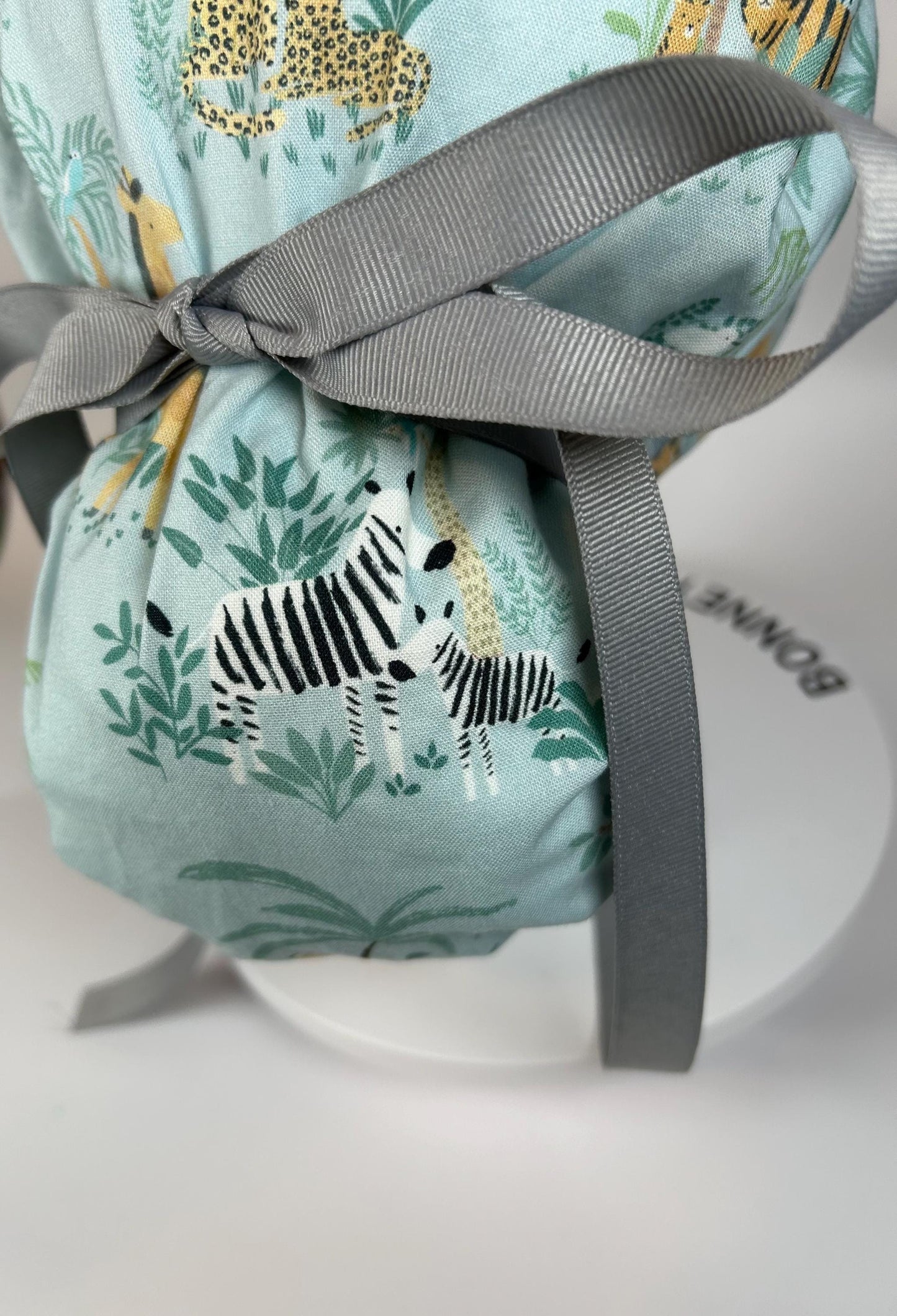 Jungle print ponytail scrub hat, elephant and giraffe print surgical cap, Bonnet Head Designs