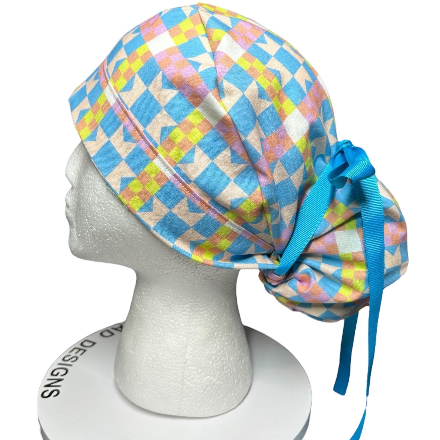 Quilt star Scrub Cap: Women’s Ponytail surgical Hat with satin lining option