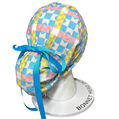 Quilt star Scrub Cap: Women’s Ponytail surgical Hat with satin lining option