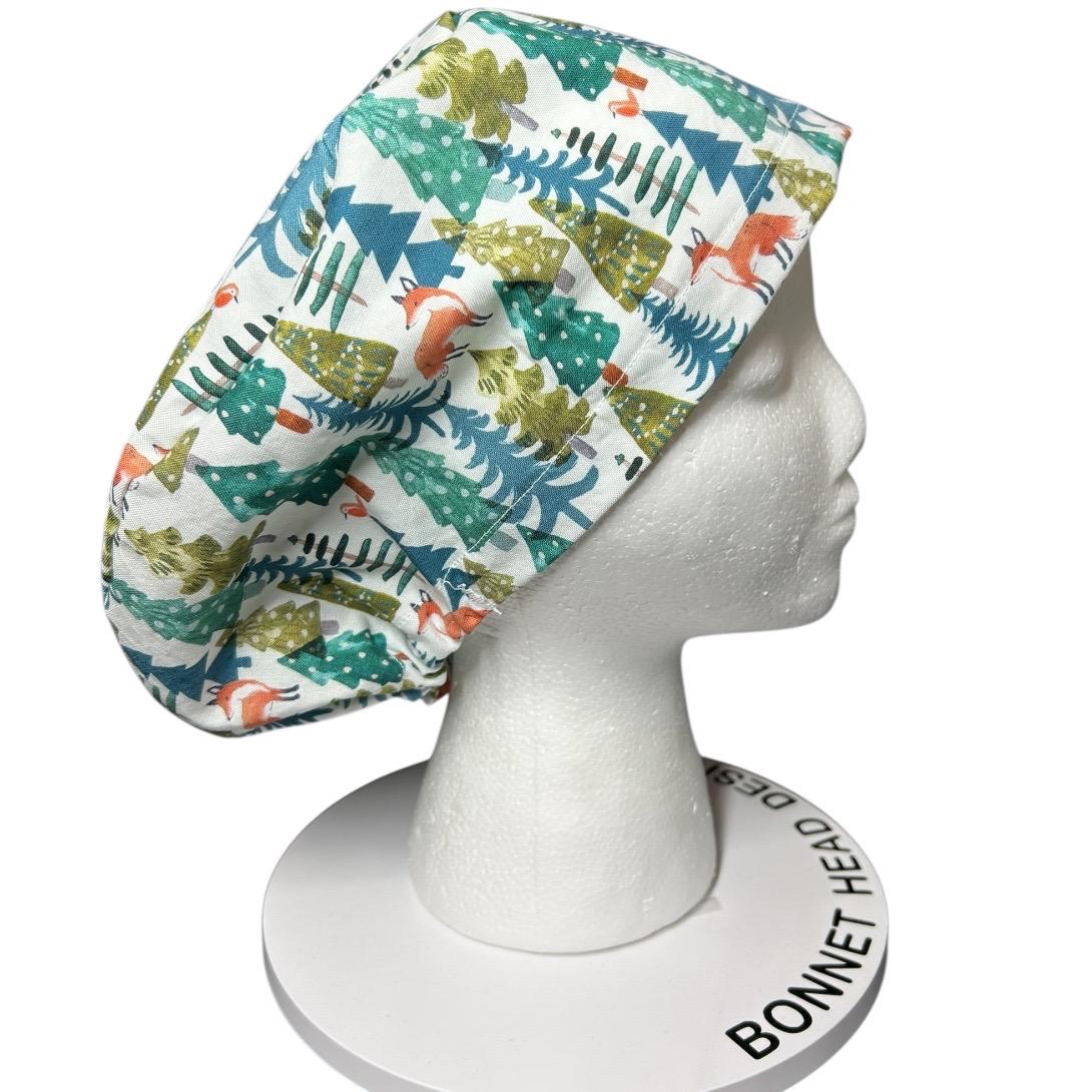 Winter Fox Euro Scrub Cap- toggle adjustable hat in winter print