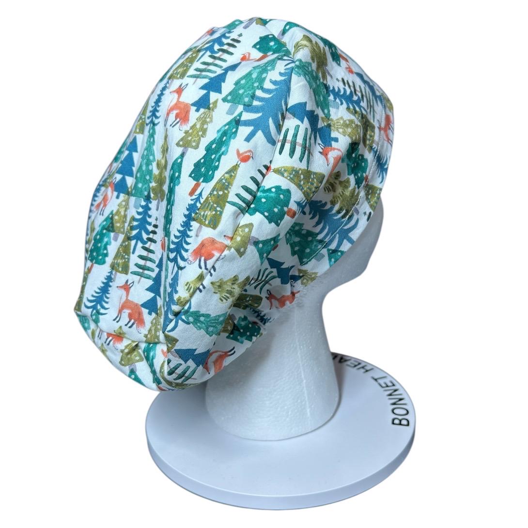 Winter Fox Euro Scrub Cap- toggle adjustable hat in winter print