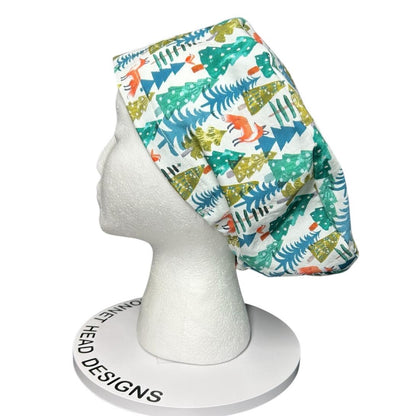 Winter Fox Euro Scrub Cap- toggle adjustable hat in winter print