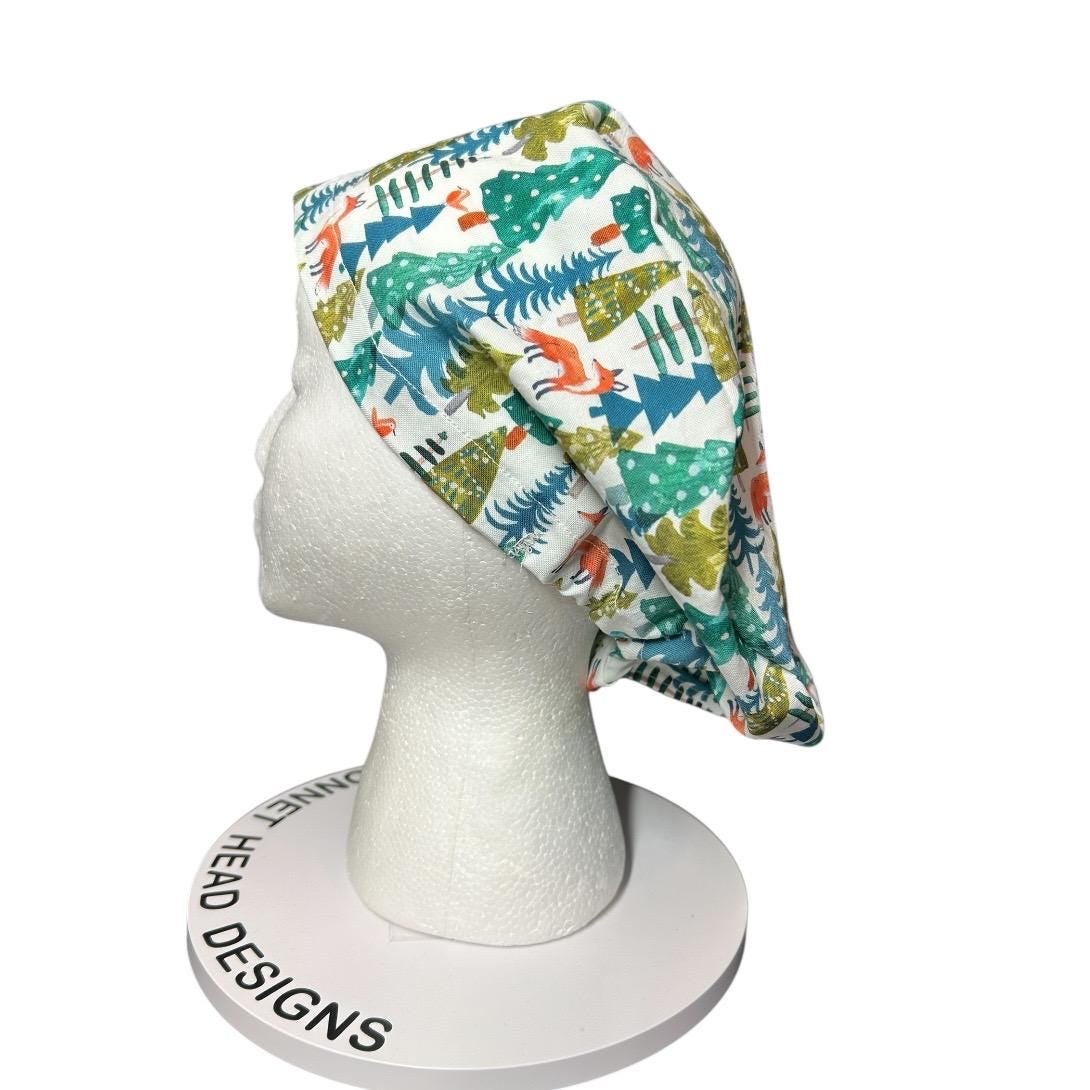 Winter Fox Euro Scrub Cap- toggle adjustable hat in winter print