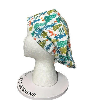 Winter Fox Euro Scrub Cap- toggle adjustable hat in winter print