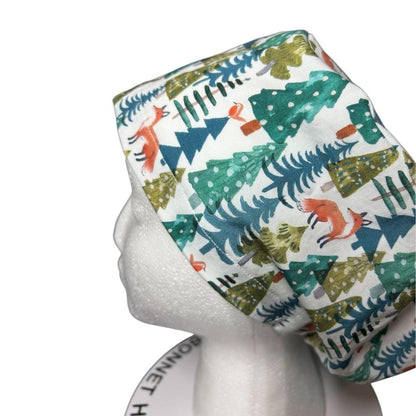 Winter Fox Euro Scrub Cap- toggle adjustable hat in winter print