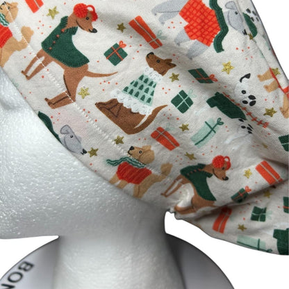 Christmas Dogs Euro Scrub hat: 'Merry Pawmas' Cream Fabric