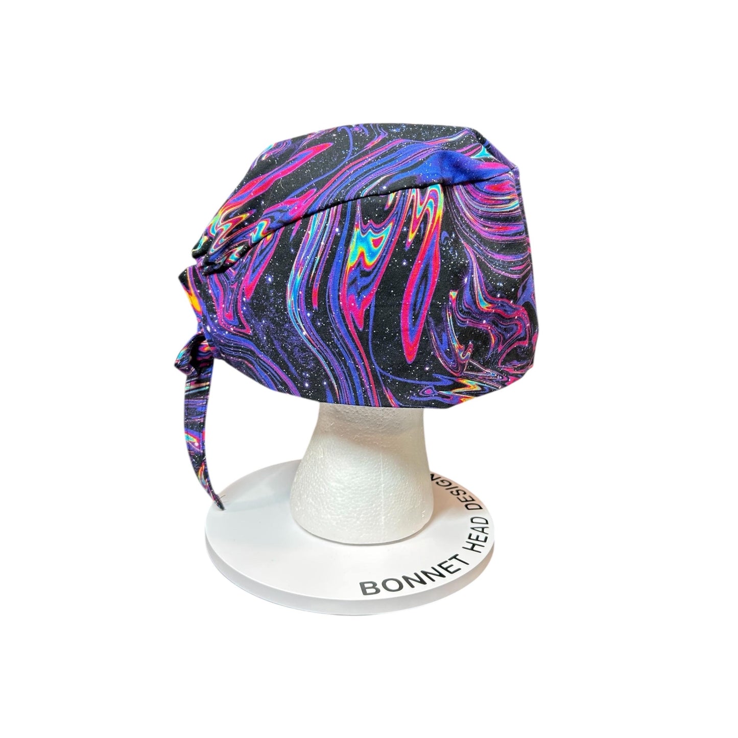 Men’s marbled galaxy print scrub cap: surgeon style with ties, doctor gift