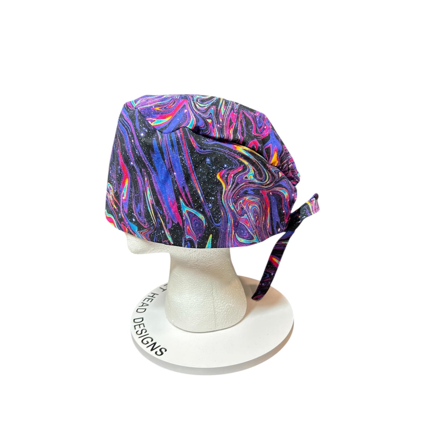 Men’s marbled galaxy print scrub cap: surgeon style with ties, doctor gift