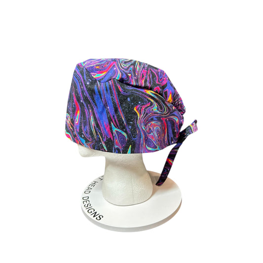 Men’s marbled galaxy print scrub cap: surgeon style with ties, doctor gift