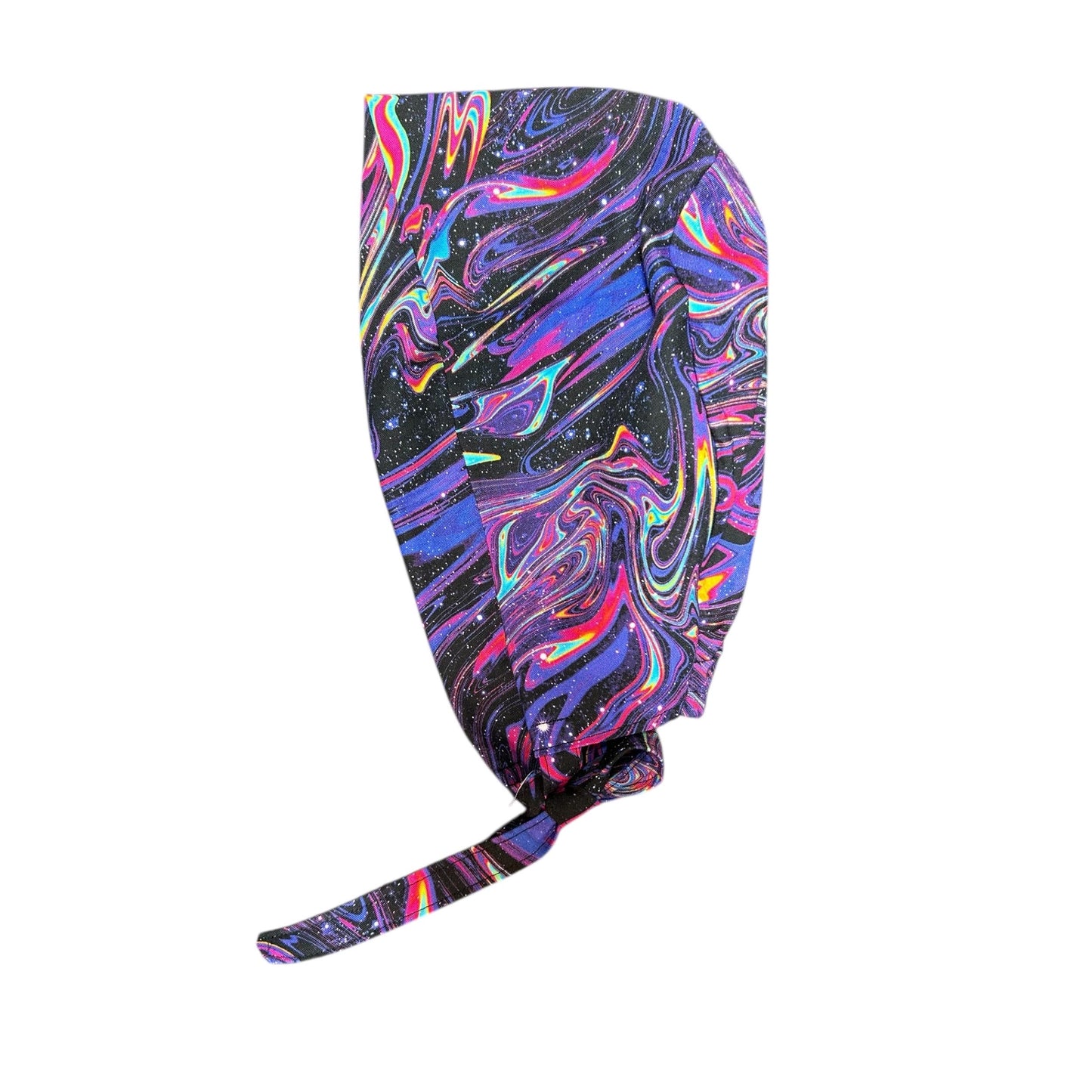 Men’s marbled galaxy print scrub cap: surgeon style with ties, doctor gift