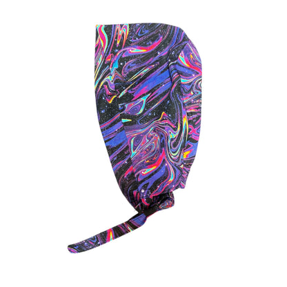 Men’s marbled galaxy print scrub cap: surgeon style with ties, doctor gift