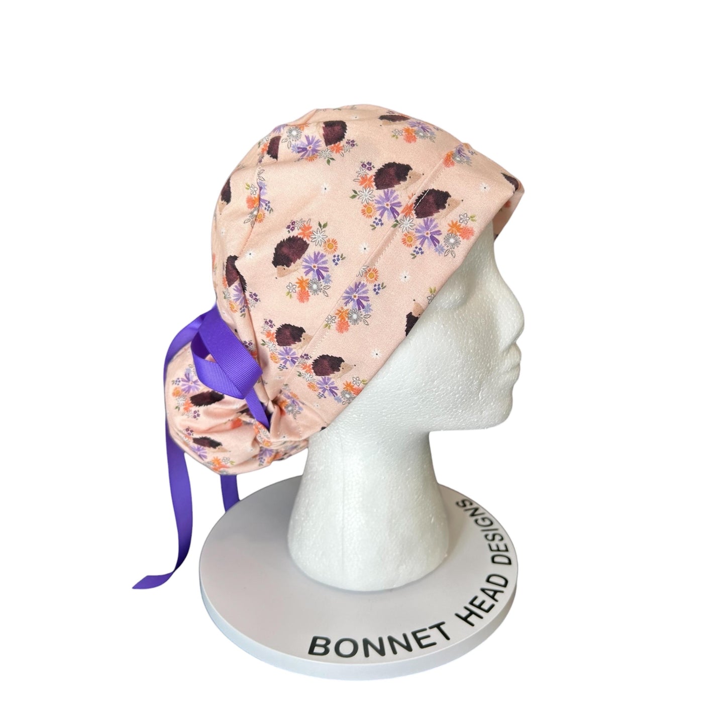 Scrub Caps: Hedgehogs, Adjustable bun Pocket with ribbon ties