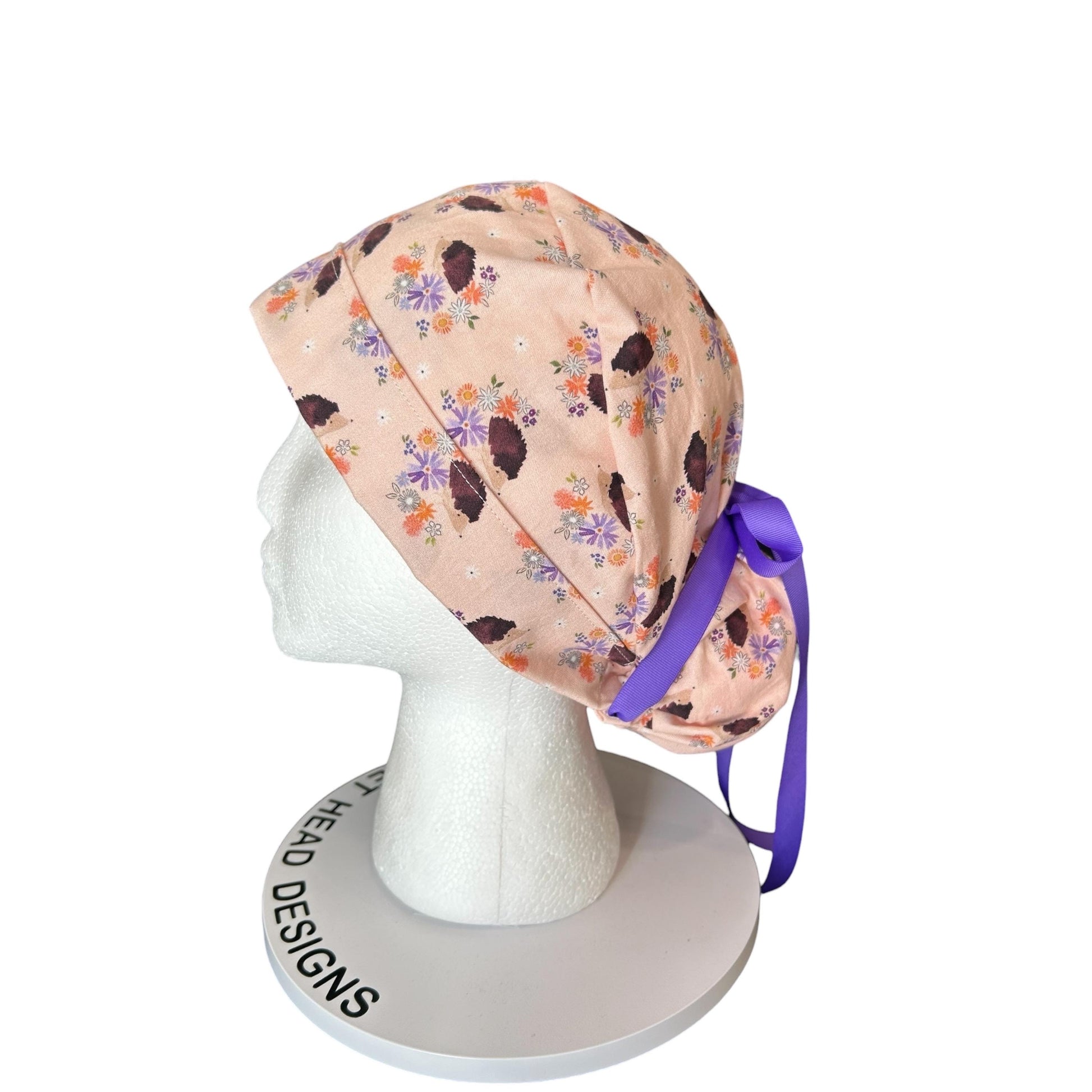 Scrub Caps: Hedgehogs, Adjustable bun Pocket with ribbon ties