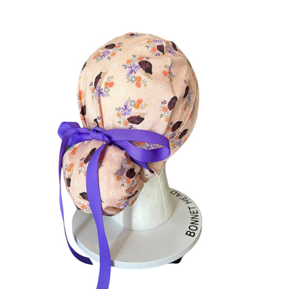 Scrub Caps: Hedgehogs, Adjustable bun Pocket with ribbon ties