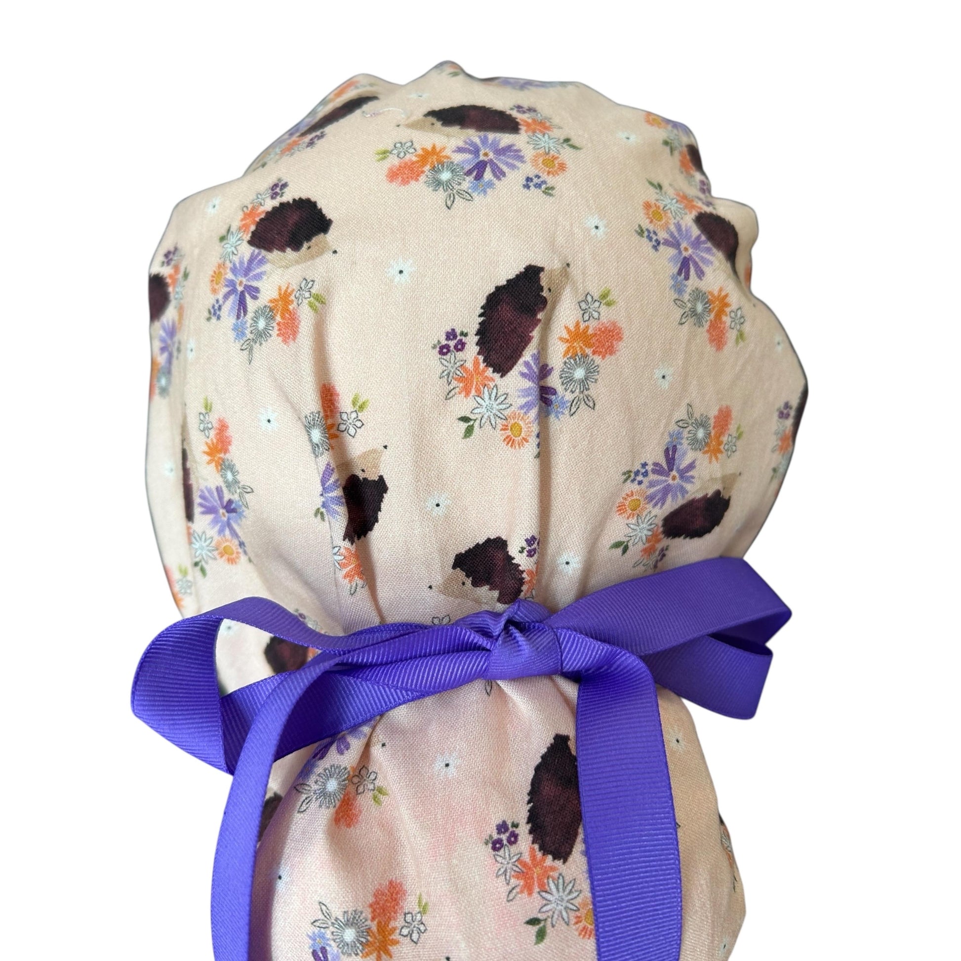 Scrub Caps: Hedgehogs, Adjustable bun Pocket with ribbon ties