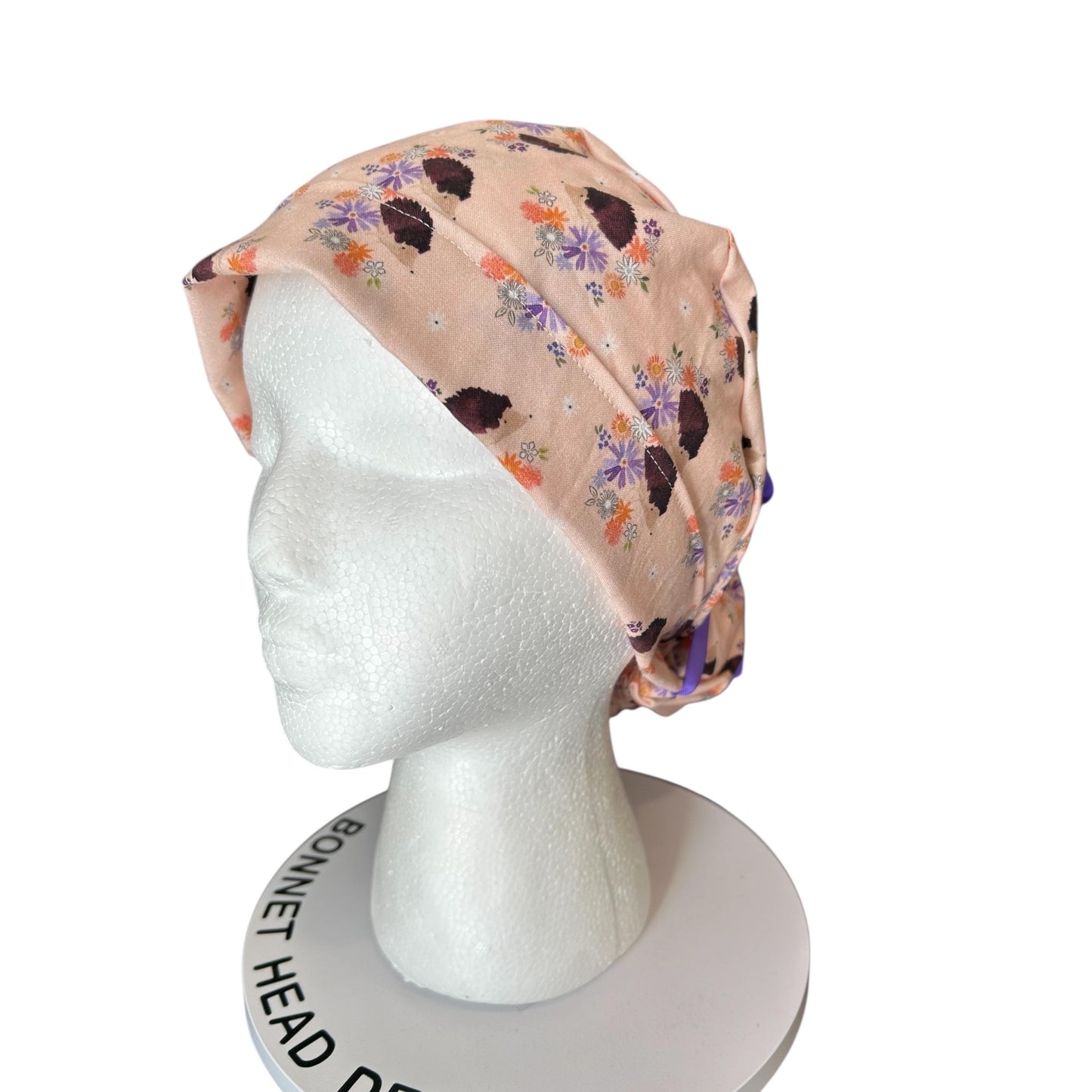Scrub Caps: Hedgehogs, Adjustable bun Pocket with ribbon ties