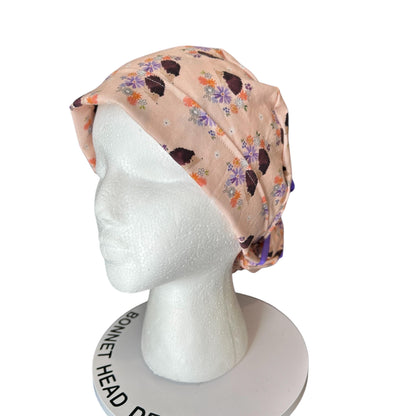 Scrub Caps: Hedgehogs, Adjustable bun Pocket with ribbon ties