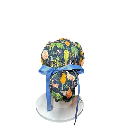 Scrub Caps: Floral Forest Design, mask buttons or satin options, Bonnet Head Designs