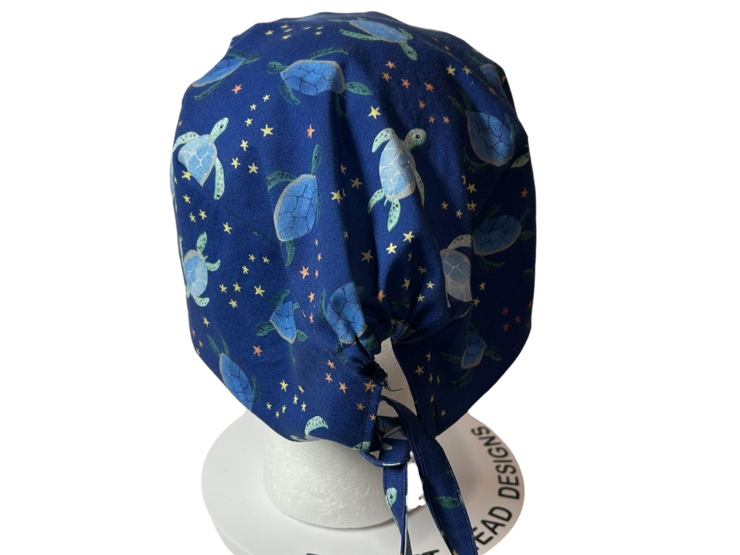 Men’s blue sea turtle print scrub cap: surgeon style with ties