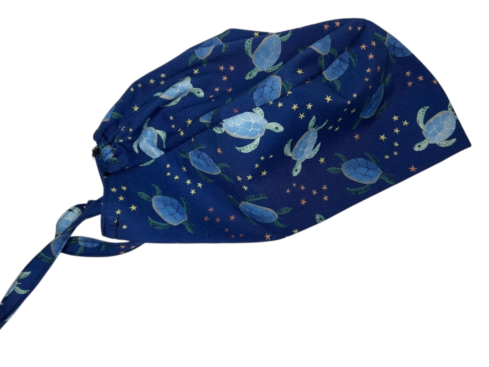 Men’s blue sea turtle print scrub cap: surgeon style with ties