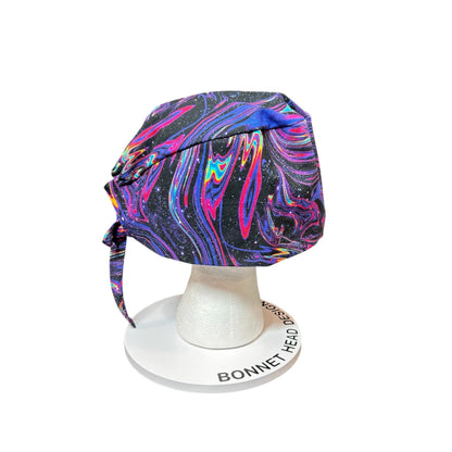 Men’s marbled galaxy print scrub cap: surgeon style with ties, doctor gift
