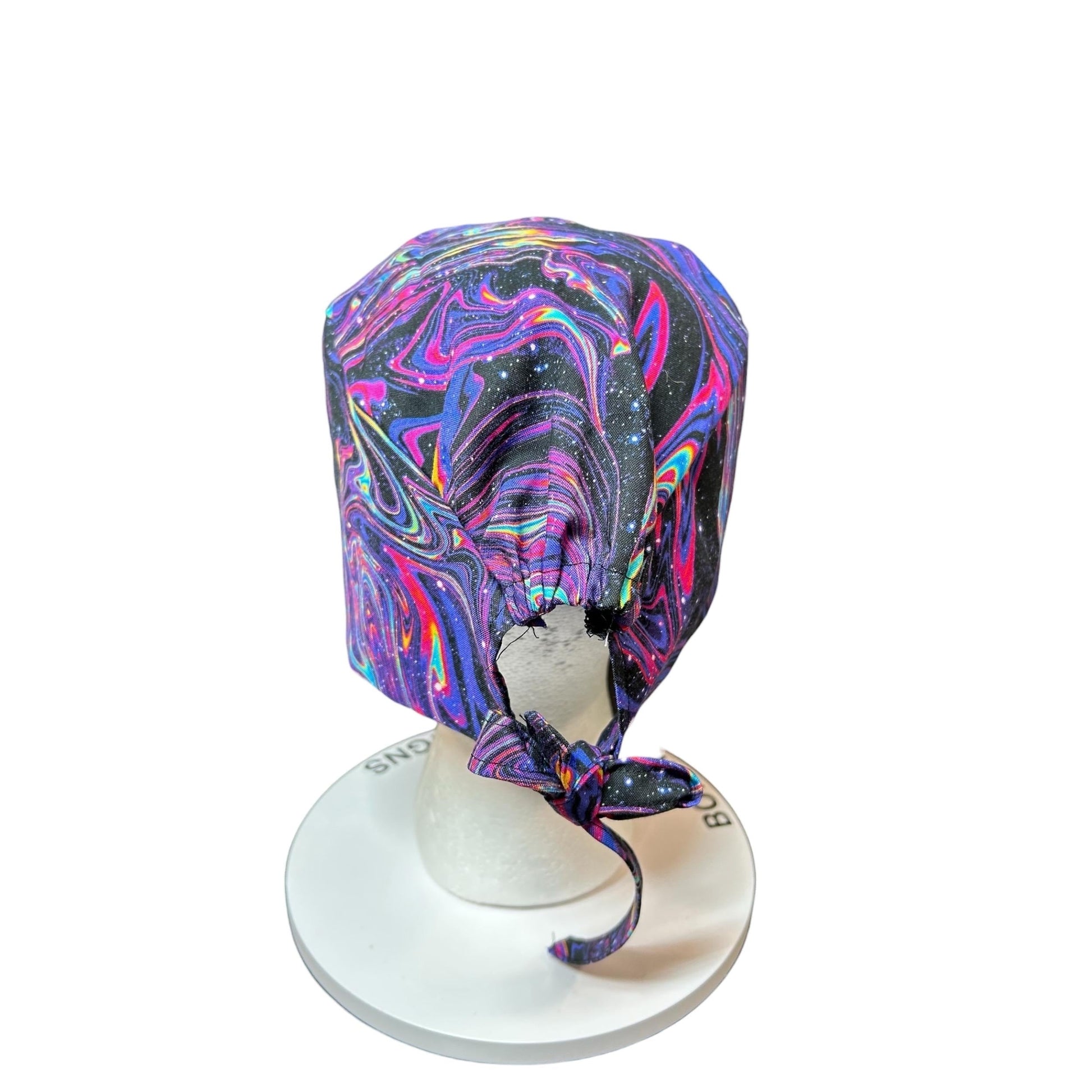 Men’s marbled galaxy print scrub cap: surgeon style with ties, doctor gift
