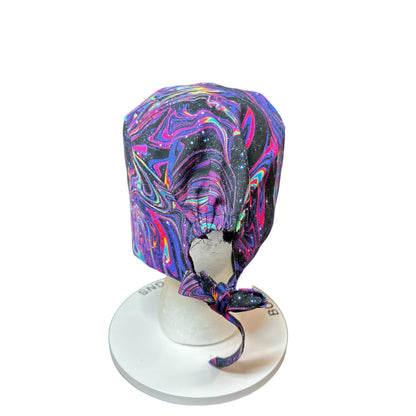 Men’s marbled galaxy print scrub cap: surgeon style with ties, doctor gift