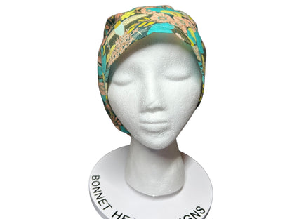 Euro Style Spring Floral with Hummingbirds Themed scrub hat— satin lining optional with toggle