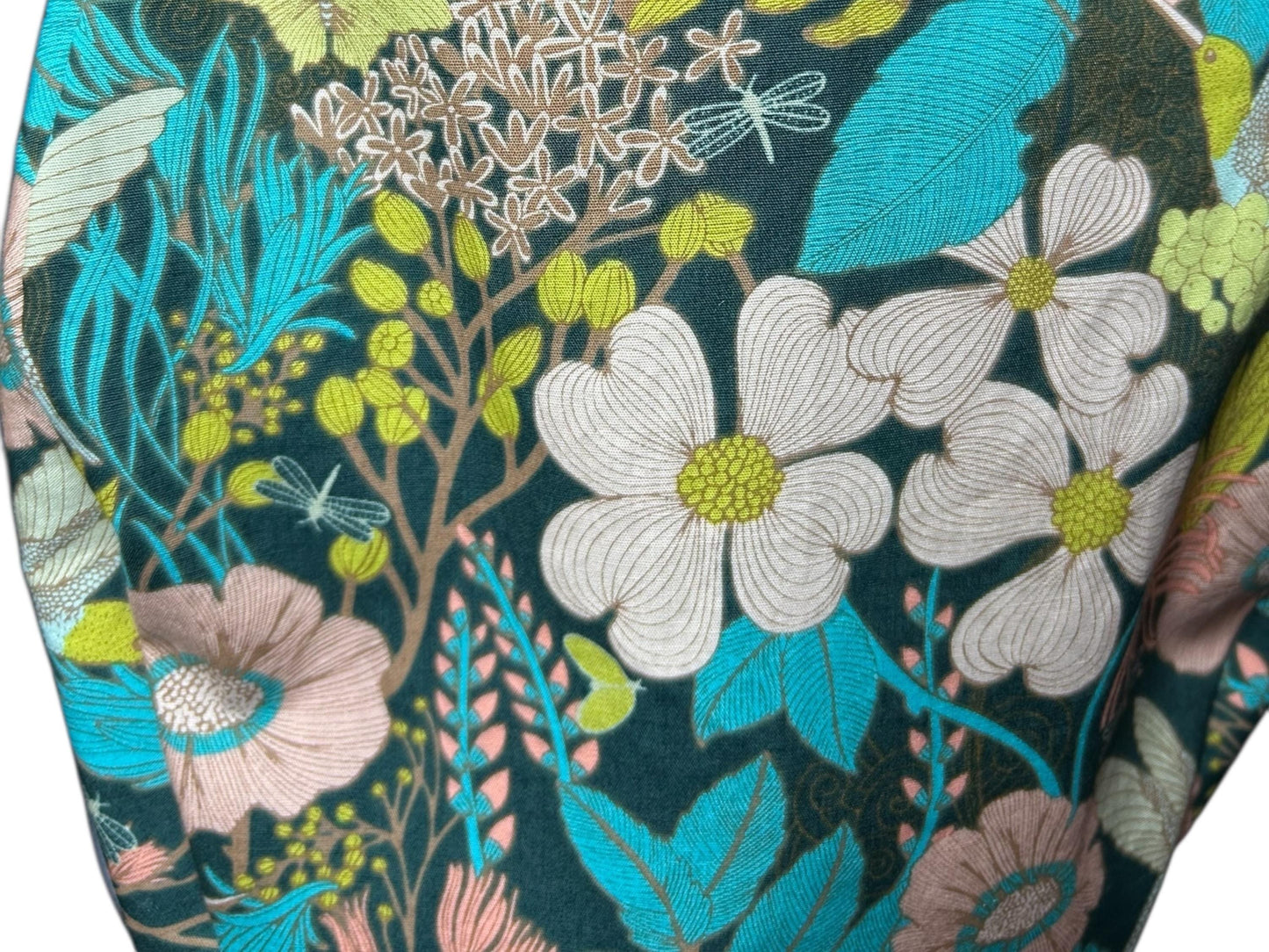 Euro Style Spring Floral with Hummingbirds Themed scrub hat— satin lining optional with toggle