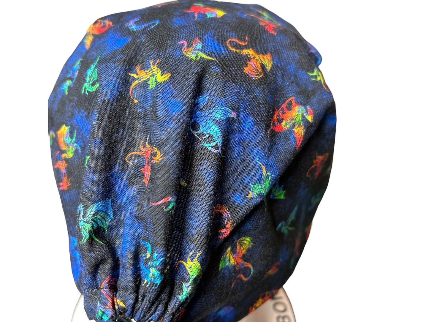 Scrub cap for men: dragon print surgeon style with ties