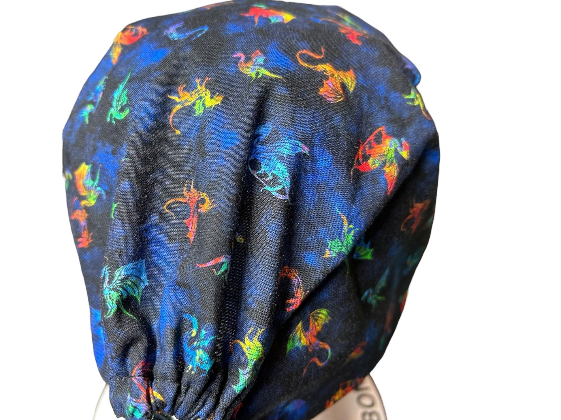 Scrub cap for men: dragon print surgeon style with ties