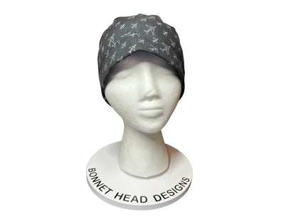 Airplane Print women's ponytail scrub cap with satin lining option