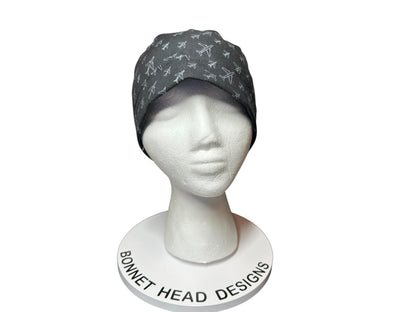 Airplane Print women's ponytail scrub cap with satin lining option