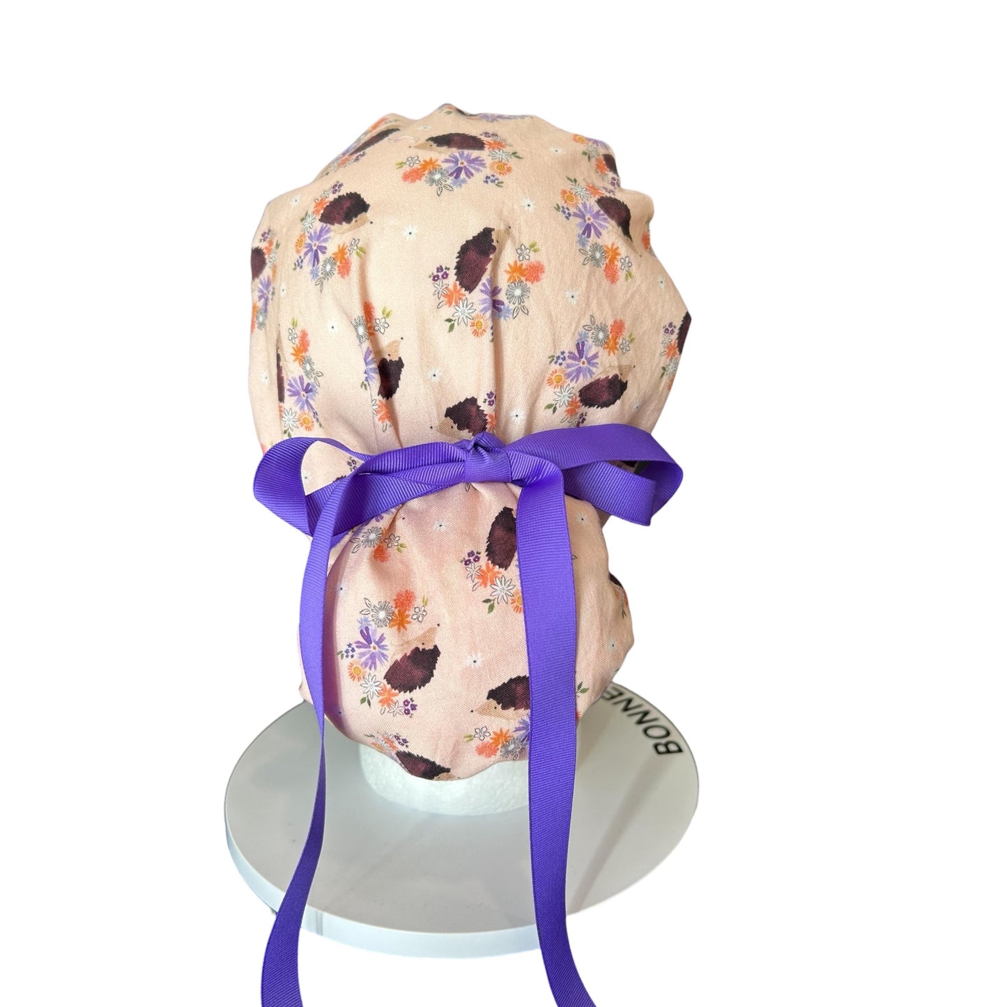 Scrub Caps: Hedgehogs, Adjustable bun Pocket with ribbon ties