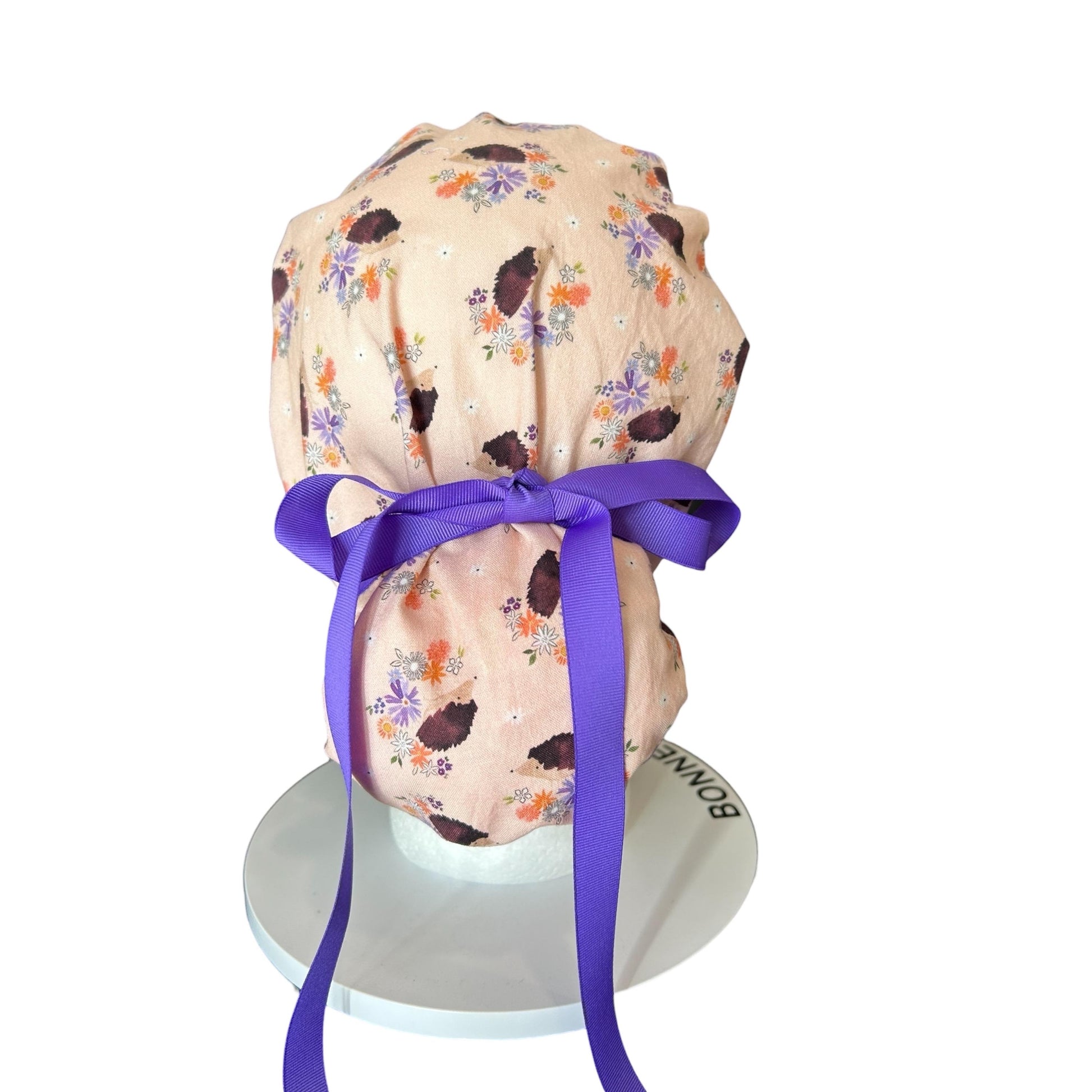 Scrub Caps: Hedgehogs, Adjustable bun Pocket with ribbon ties