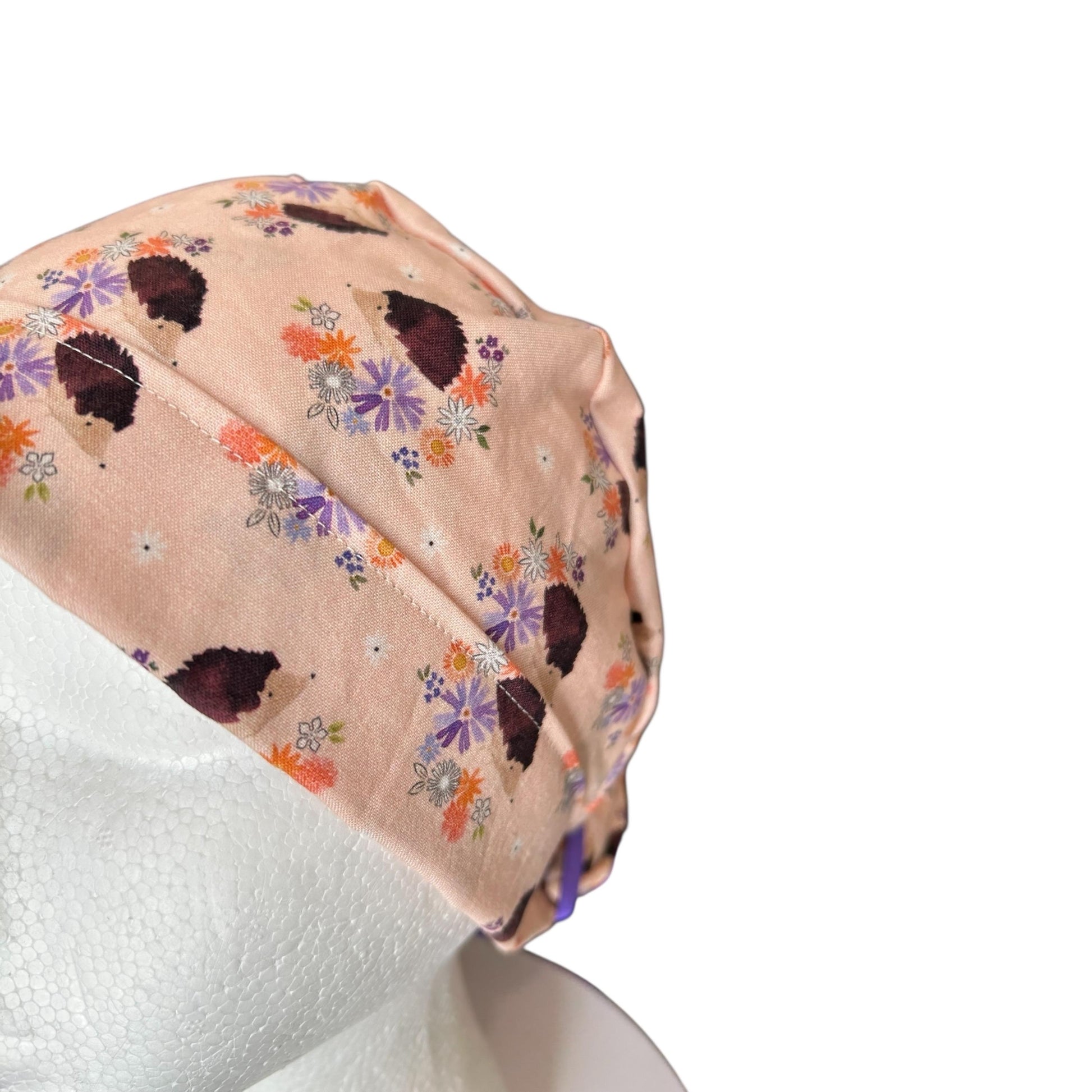 Scrub Caps: Hedgehogs, Adjustable bun Pocket with ribbon ties