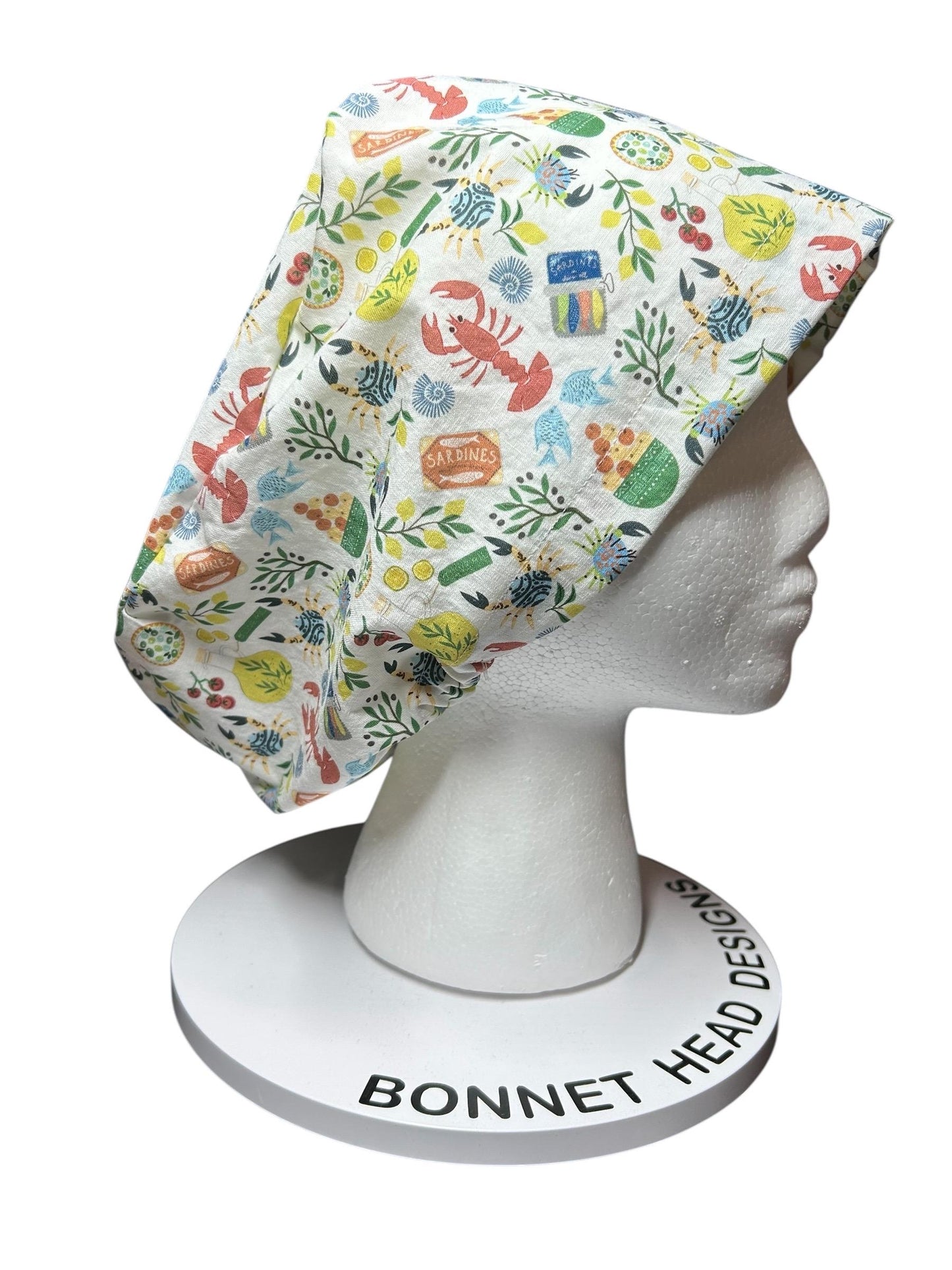 Euro scrub cap Italian themed | Olive Love You fabric | adjustable cap with satin lining option