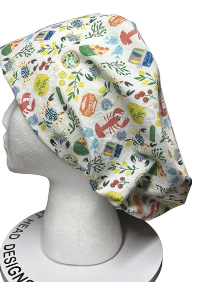 Euro scrub cap Italian themed | Olive Love You fabric | adjustable cap with satin lining option