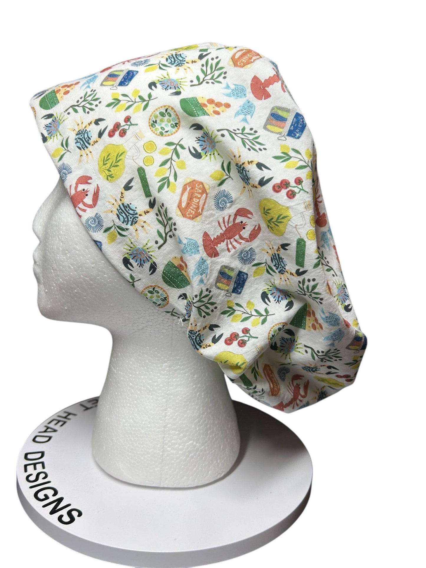 Euro scrub cap Italian themed | Olive Love You fabric | adjustable cap with satin lining option